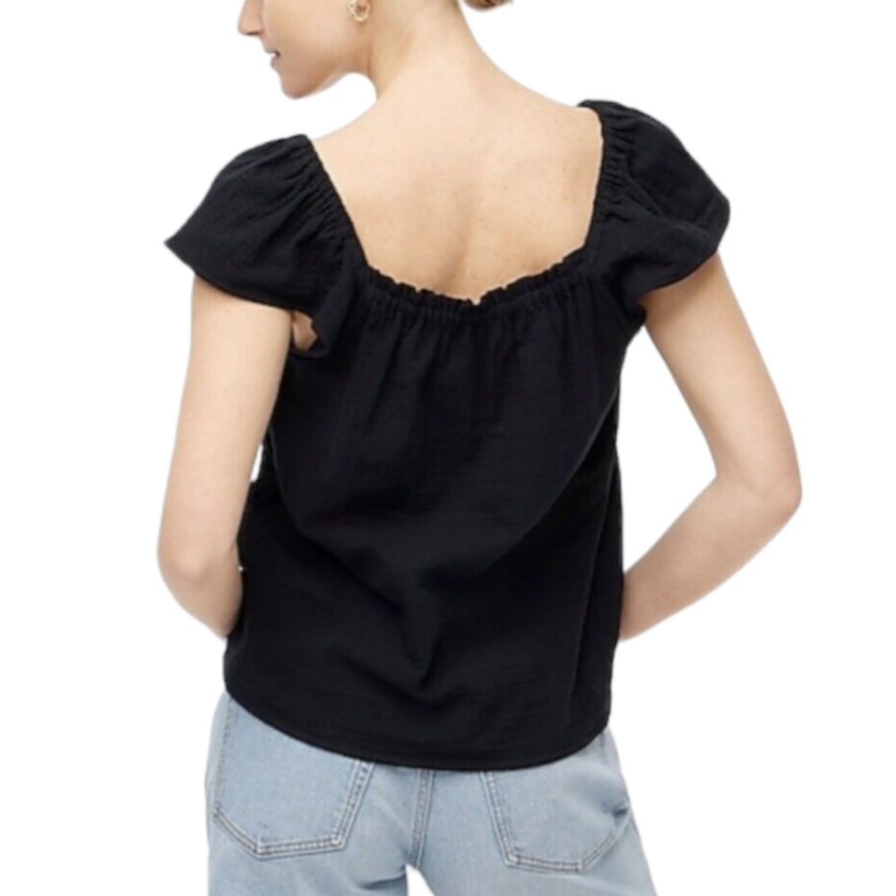 J. Crew Boho Women's Black Smocked Gauze Flutter Sleeve Top 100% Cotton Size XS